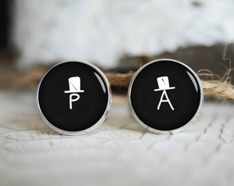 Monogrammed initials personalized cufflinks, cool gifts for men, custom wedding silver plated or black cuff link IN10