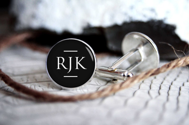 Monogrammed initials personalized cufflinks, cool gifts for men, custom wedding silver plated or black cufflink Bild 1