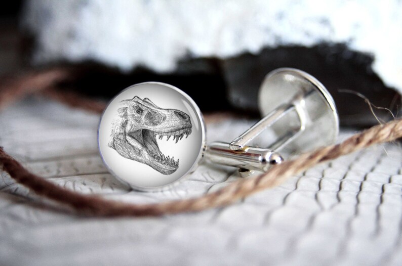 Cufflink dinosaur drawing custom personalized cufflinks cool gifts for men wedding silver plated or black cuff link gift for men