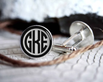Monogrammed initials personalized cufflinks, cool gifts for men, custom wedding silver plated or black cuff link IN07