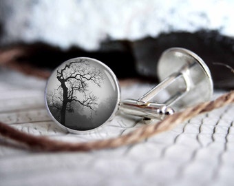 Tree photo custom personalized cufflinks, cool gifts for men, wedding silver plated or black cuff link gift for men