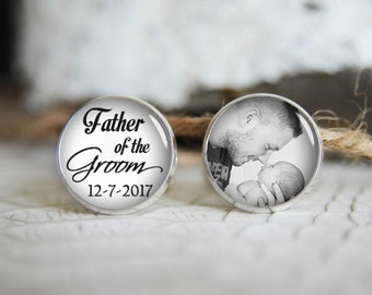 Father of the groom personalized cufflinks, cool gifts for men, custom wedding silver plated or black cuff link