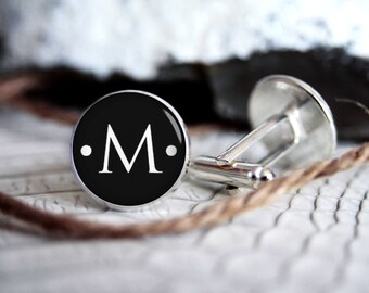 Monogrammed initials personalized cufflinks, cool gifts for men, custom wedding silver plated or black cufflink