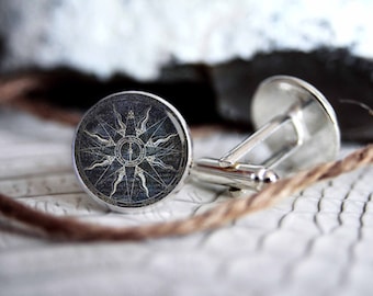 Old compass personalized cufflinks, cool gifts for men, custom wedding silver plated or black cuff link