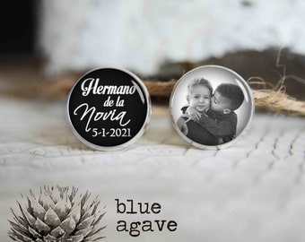 Hermano de la novia las mancuernillas, personalized photo cufflinks, cool gifts for men, custom wedding silver plated or black cuff link