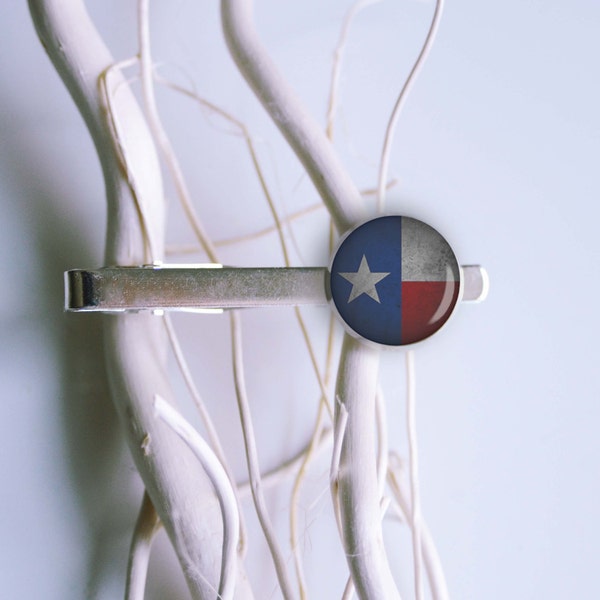 Texas flag personalized tie clip, tie bar, tie tack, lapel pin, cool gifts for men, custom wedding silver plated or black