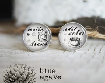 Write drunk, edit sober cufflink Ernest Hemingway custom personalized cufflinks, cool gifts for men, wedding cuff link gift for men