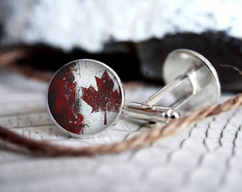 Canada flag personalized cufflinks, cool gifts for men, custom wedding silver plated or black cuff link