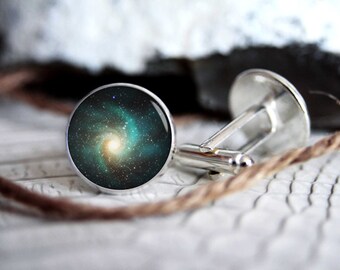Nebula galaxy NB13 personalized custom cufflinks, cool gifts for men, wedding silver plated or black cuff link