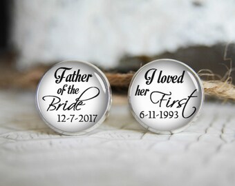 Father of the bride personalized cufflinks, cool gifts for men, custom wedding silver plated or black cuff link