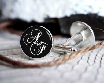 Monogrammed initials personalized cufflinks, cool gifts for men, custom wedding silver plated or black cufflink