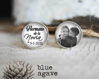 Hermano de la novia las mancuernillas, personalized photo cufflinks, cool gifts for men, custom wedding silver plated or black cuff link