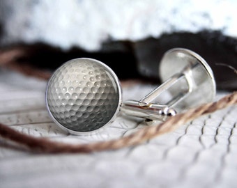 Golf ball custom personalized cufflinks, cool gifts for men, wedding silver plated or black cuff link gift for men