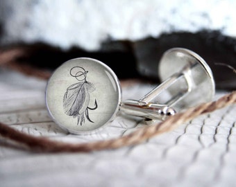 Fishing Lure vintage drawing cufflink custom personalized cufflinks, cool gifts for men, wedding silver or black cuff link gift for men