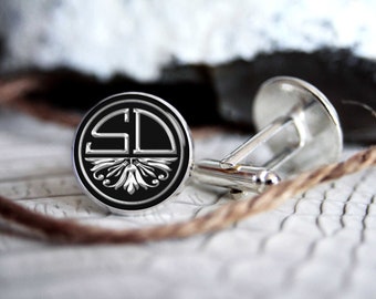 Monogrammed initials personalized cufflinks, cool gifts for men, custom wedding silver plated or black cufflink