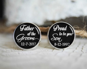 Father of the groom personalized cufflinks, cool gifts for men, custom wedding silver plated or black cuff link