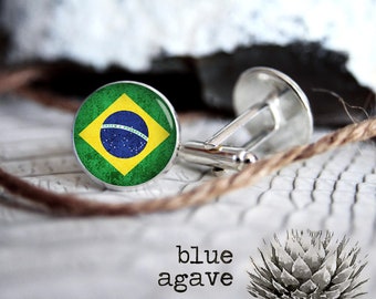 Brazilian  Flag cufflink custom personalized cufflinks, cool gifts for men, wedding silver or black cuff link gift for men