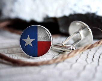 Texas flag personalized cufflinks, cool gifts for men, custom wedding silver plated or black cuff link