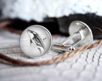 Cufflink whale drawing custom personalized cufflinks, cool gifts for men, wedding silver plated or black cuff link gift for men