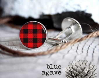 Lumberjack Pattern cufflink custom personalized cufflinks, cool gifts for men, wedding silver or black cuff link gift for men