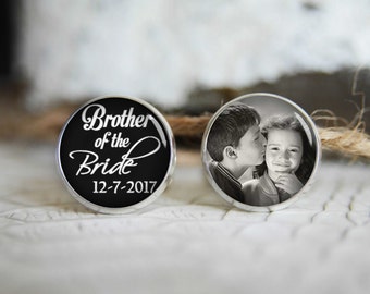 Brother of the bride personalized photo cufflinks, cool gifts for men, custom wedding silver plated or black cuff link