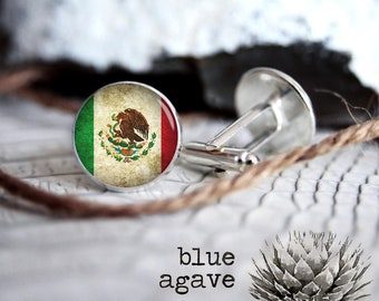 Mexican Flag cufflink custom personalized cufflinks, cool gifts for men, wedding silver or black cuff link gift for men