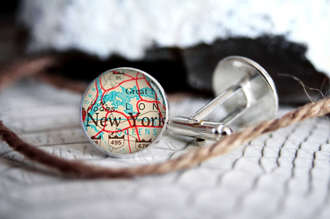 Cufflink, New York Vintage Map Custom Personalized Cufflinks, Cool