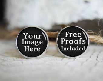 Personalized cufflinks, custom cool gifts for men, photo wedding silver plated or black cuff links