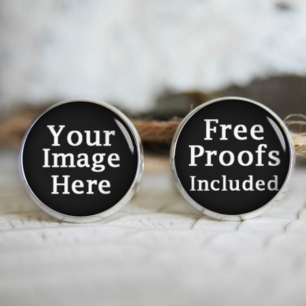 Personalized cufflinks, custom cool gifts for men, photo wedding silver plated or black cuff links