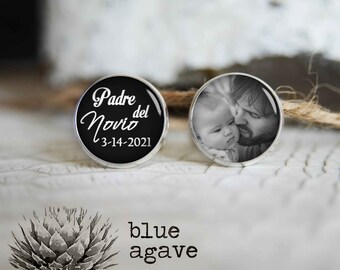 Padre del novio las mancuernillas personalized photo cufflinks, cool gifts for men, custom wedding silver plated or black cuff link