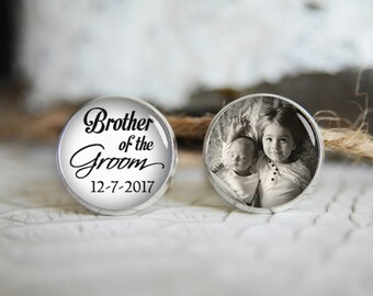 Brother of the groom personalized photo cufflinks, cool gifts for men, custom wedding silver plated or black cuff link