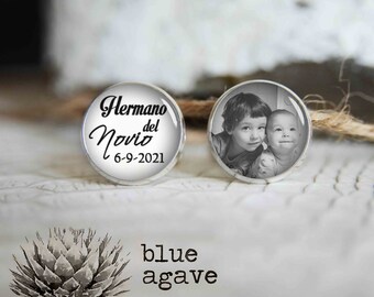 Hermano del novio las mancuernillas, personalized photo cufflinks, cool gifts for men, custom wedding silver plated or black cuff link
