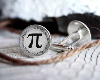 Pi personalized cufflinks, cool gifts for men, custom wedding silver plated or black cuff link