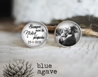 Siempre Sere Tu Nina Pequena personalized photo cufflinks, cool gifts for men, custom wedding silver plated or black cuff link