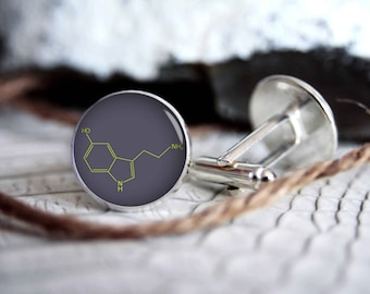 Serotonin molecule personalized cufflinks, cool gifts for men, custom wedding silver plated or black cuff link