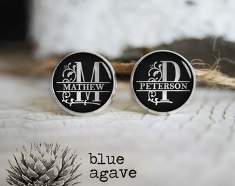 Monogrammed initials personalized cufflinks, cool gifts for men, custom wedding silver plated or black cufflink