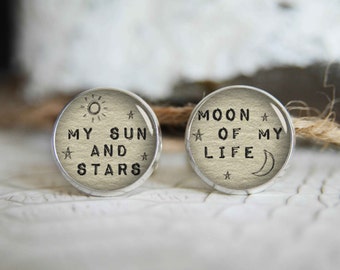 My sun and stars personalized cufflinks, cool gifts for men, custom wedding silver plated or black cuff link