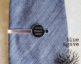 Custom Image personalized tie clip, tie bar, tie tack, lapel pin, cool gifts for men, custom wedding silver plated or black
