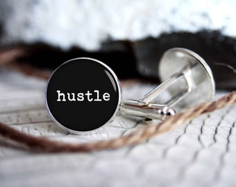 Hustle personalized cufflinks, cool gifts for men, custom wedding silver plated or black cuff link