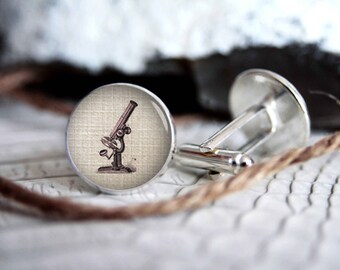 Microscope vintage drawing cufflink custom personalized cufflinks, cool gifts for men, wedding silver plated or black cuff link gift for men