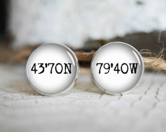 Latitude and Longitude Coordinates cufflinks, cool gifts for men, custom wedding silver plated or black cuff link