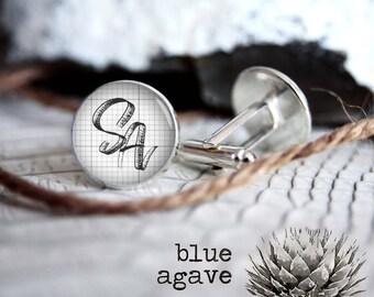 Monogrammed initials personalized cufflinks, cool gifts for men, custom wedding silver plated or black cufflink