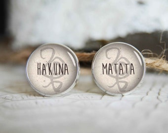 Hakuna matata personalized cufflinks, cool gifts for men, custom wedding silver plated or black cuff link