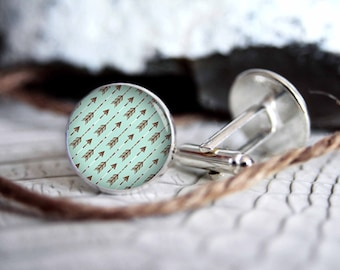 Turquoise arrows pattern personalized custom cufflinks, cool gifts for men, wedding silver plated or black cuff link