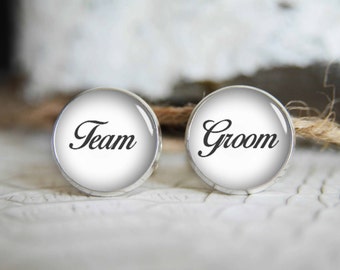 Team groom personalized cufflinks, cool gifts for men, custom wedding silver plated or black cuff link