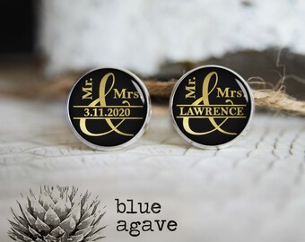 Custom grooms personalized cufflinks, cool gifts for men, custom wedding silver plated or black cuff link