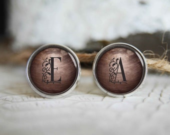Monogrammed initials personalized cufflinks IN21, cool gifts for men, custom wedding silver plated or black cuff link