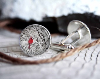 Cardinal photo custom personalized cufflinks, cool gifts for men, wedding silver plated or black cuff link gift for men