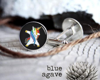 Dabbing Unicorn cufflink custom personalized cufflinks, cool gifts for men, wedding silver or black cuff link gift for men
