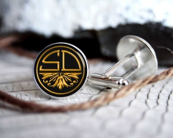 Monogrammed initials personalized cufflinks, cool gifts for men, custom wedding silver plated or black cufflink